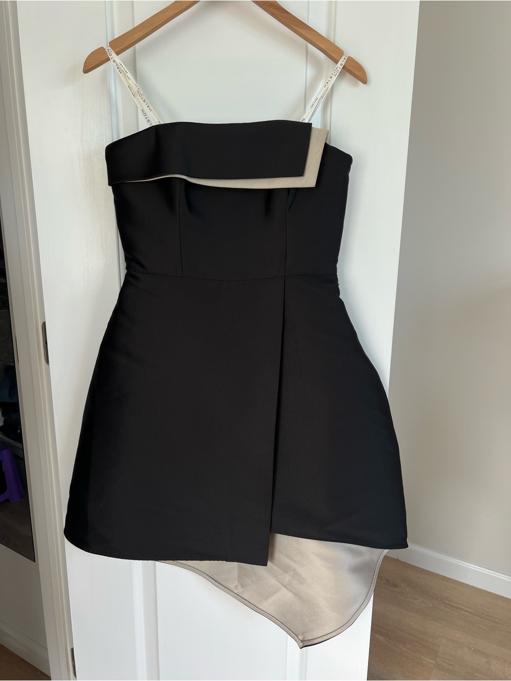 Halston Heritage Black Strapless Asymmetrical Dress with Cream Underlay